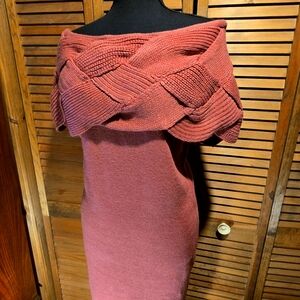 DUSTED ROSE, OFF THE SHOULDER, LONG SWEATER DRESS. PERFECT FOR HOLIDAY PARTIES!